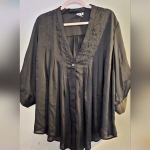 Jones New York Black Pleated Blouse with Studs